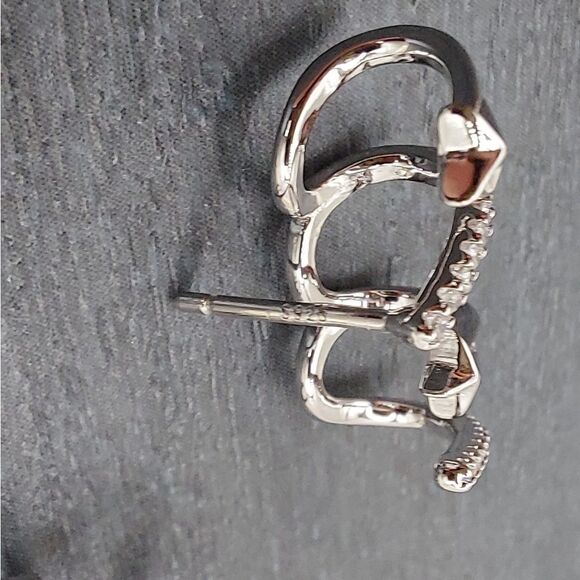 Platinum Plated Shooting Stars Earring Stud Cuff CZ - Picture 9 of 11